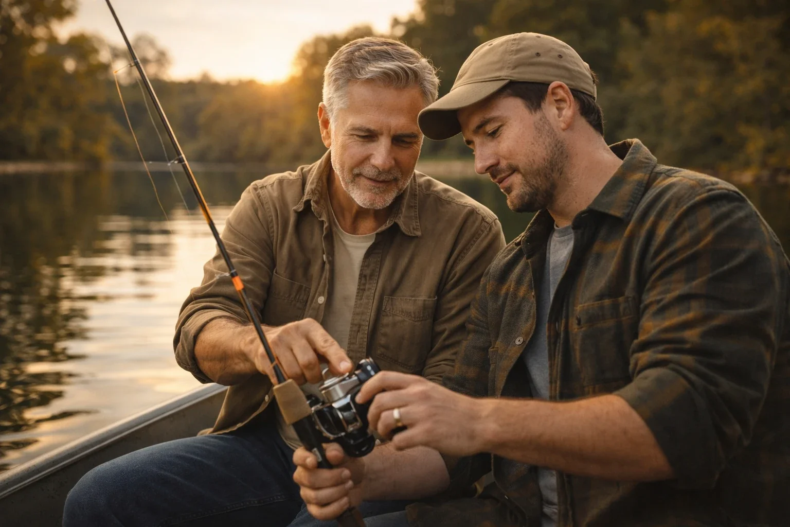 Grandfather teaching son representing the generational legacy passed through retirement timing decisions