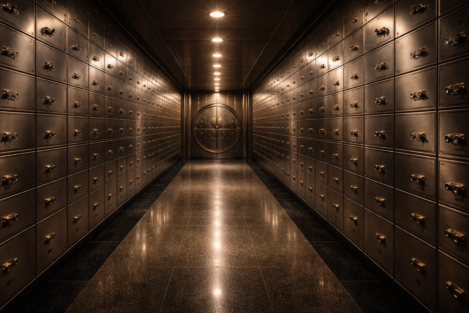 Depository vault corridor where IRS-approved physical metals are stored inside a self-directed rollover IRA