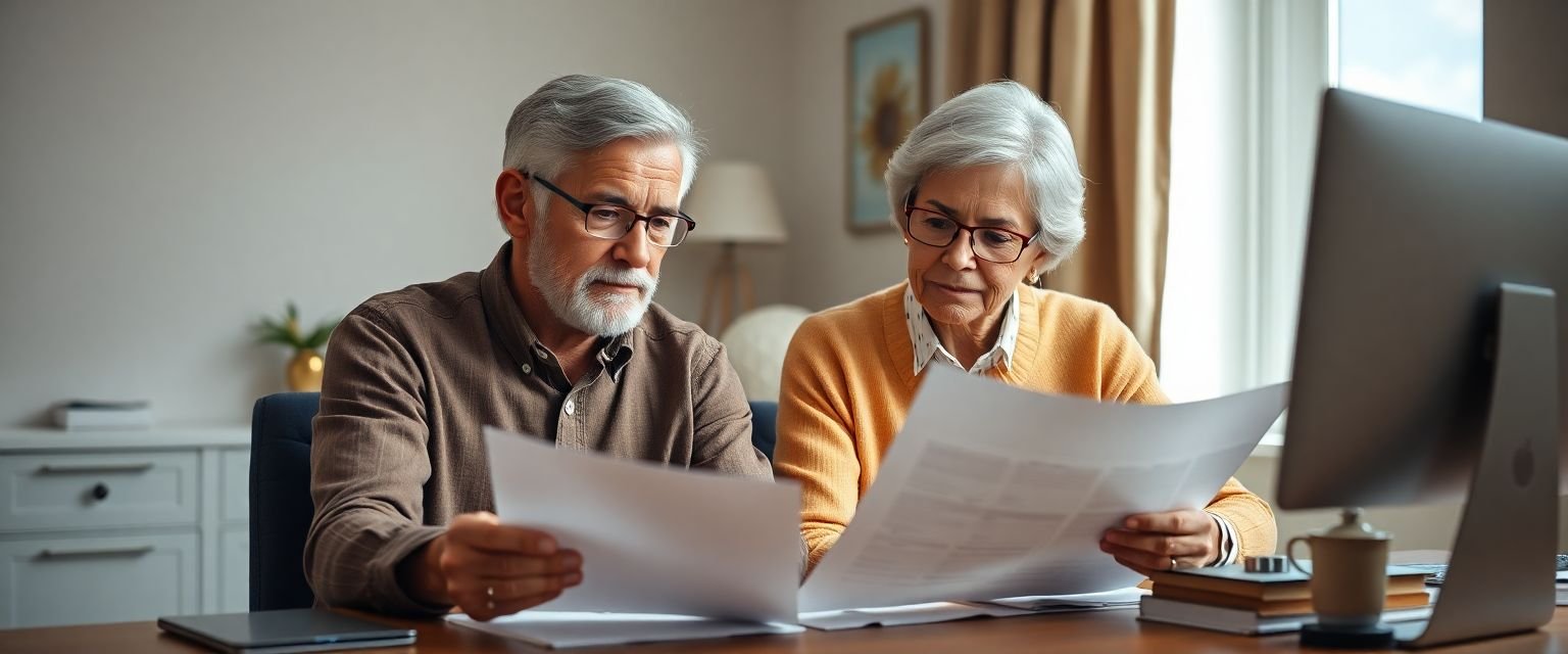 TSP to gold IRA transfer - federal employee couple reviewing retirement investment options and TSP rollover paperwork