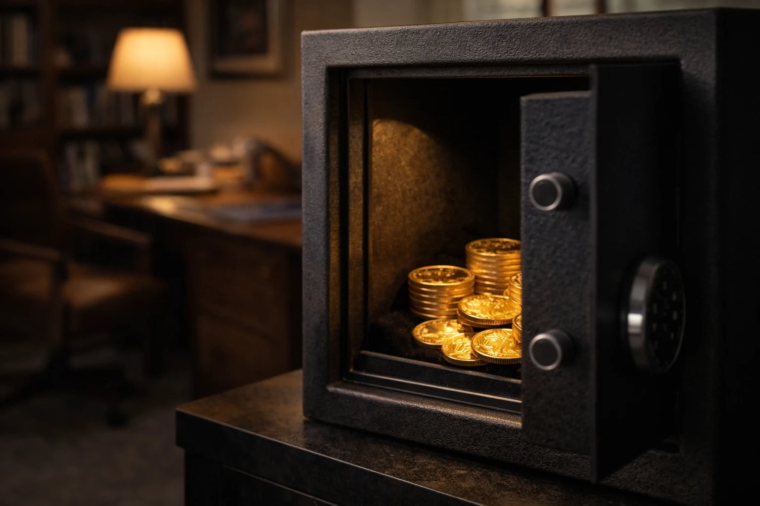 silver home storage — quality home safe with precious metals stored on velvet interior